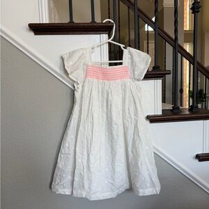 Marks & Spencer White Eyelet Dress with Pink Smocked Yoke